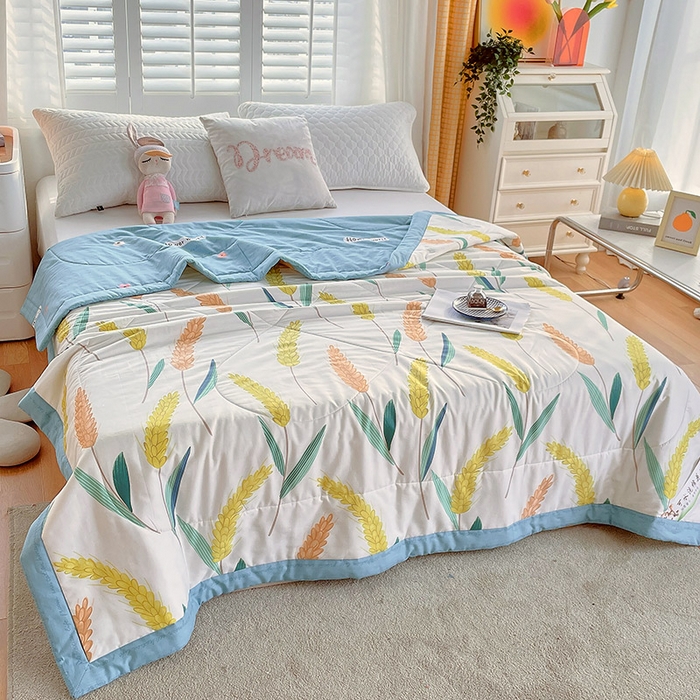 91家纺网 家纺一手货源 找家纺  2025新款A类全棉棉花夏被纯棉夏被 被子被芯 麦香米