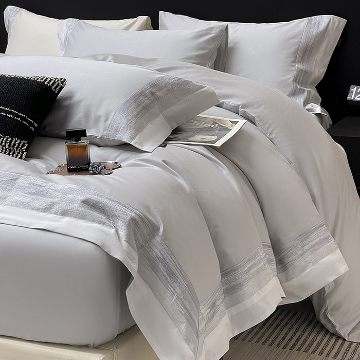 91家纺网 家纺一手货源 找家纺 春夏A类长绒棉夹棉床盖床笠四件套全棉纯棉纯色绗绣四季款保护罩高级感床上用品 瑾雅-蔓帝灰