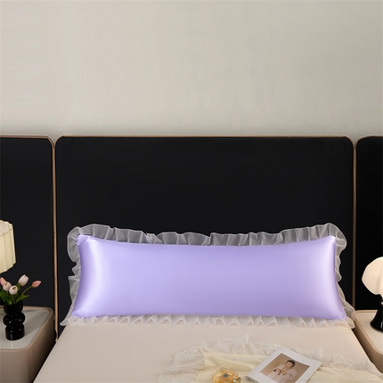 梦舒羽 2025新款公主风夏季冰丝枕套双人情侣枕头套加长枕芯套1.5m内胆套 花边款-雪青色 