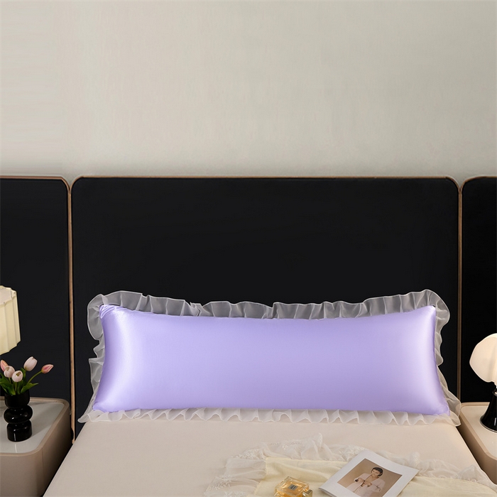 91家纺网 家纺一手货源 找家纺 梦舒羽 2025新款公主风夏季冰丝枕套双人情侣枕头套加长枕芯套1.5m内胆套 花边款-雪青色 