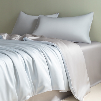 91家纺网 家纺一手货源 找家纺 悦织湾家纺 2025新款麻绳款水洗冰丝四件套轻奢时尚纯色学生宿舍单双人床上用品四件套 麻绳款-碧湖兰+灰