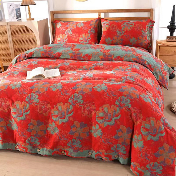 91家纺网 家纺一手货源 找家纺 双层纱家居 2025新款深色系列双层纱四件套 花开富贵