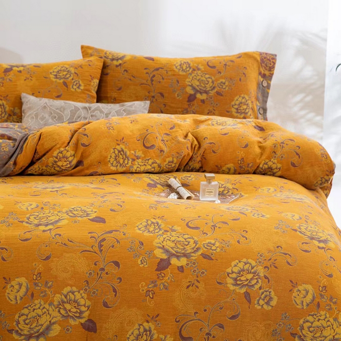 91家纺网 家纺一手货源 找家纺 双层纱家居 2025新款浅色系列双层纱四件套 陌上花开黄