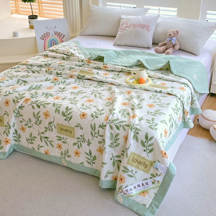 91家纺网 家纺一手货源 找家纺  2025新款A类全棉棉花夏被纯棉夏被 被子被芯 青柠薄荷