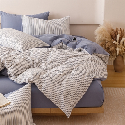 91家纺网 家纺一手货源 找家纺 （总）忆生活家纺 2025新款全棉三层纱色织大提花条纹款四件套