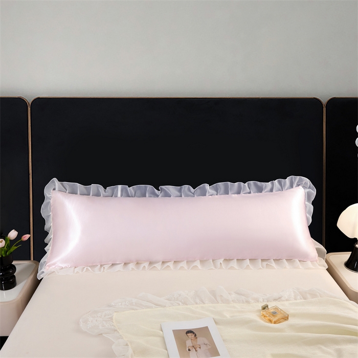 91家纺网 家纺一手货源 找家纺 梦舒羽 2025新款公主风夏季冰丝枕套双人情侣枕头套加长枕芯套1.5m内胆套 花边款-淡雅玉