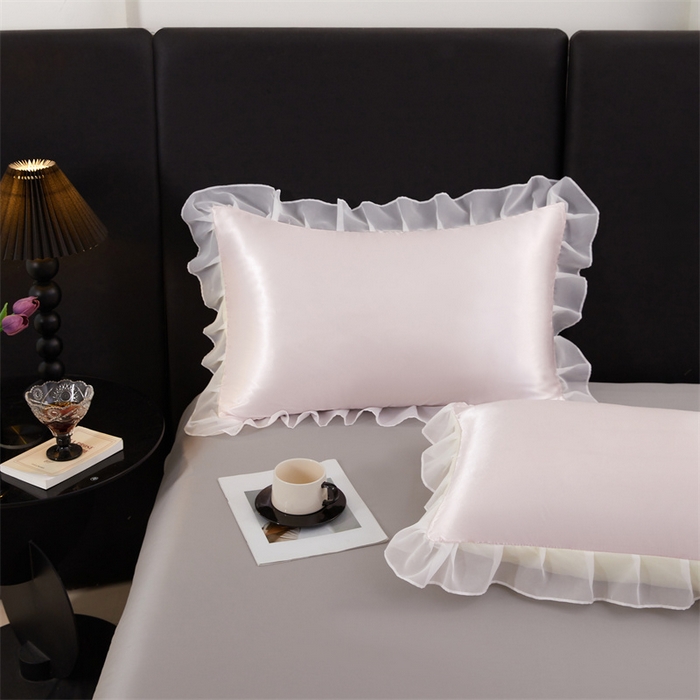 91家纺网 家纺一手货源 找家纺 梦舒羽 2025新款公主风夏季冰丝枕套单人一对装可水洗花边枕头套宿舍48x74cm枕芯套枕头套 花边款-淡雅玉