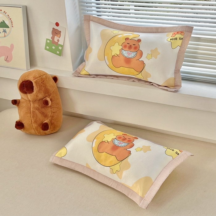 91家纺网 家纺一手货源 找家纺 博雅2025新款冰丝单枕套三丽欧，宇航员，卡皮 月亮卡皮巴拉