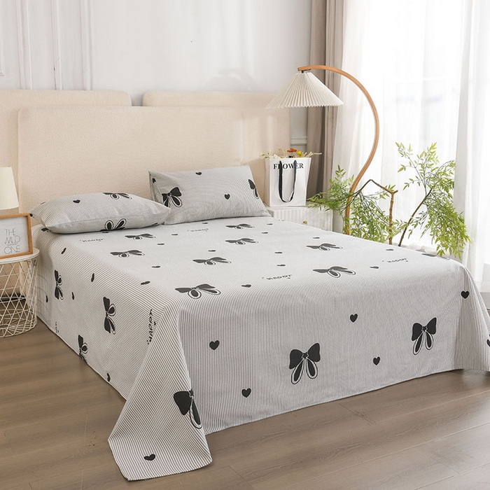 91家纺网 家纺一手货源 找家纺 红日子纺织品 2025新款艾草老粗布床单印花凉席三件套 蝴蝶结