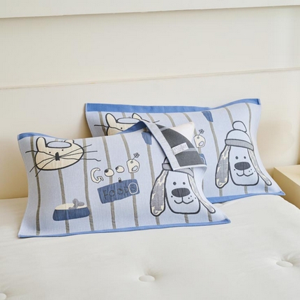  2025新款全棉多层细沙提花枕巾 好朋友-浅蓝