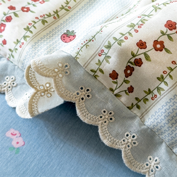 91家纺网 家纺一手货源 找家纺 2025新款全棉花边大豆夏被四件套 弗朗妮