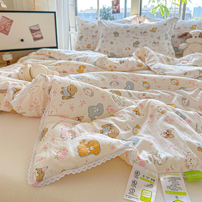 91家纺网 家纺一手货源 找家纺 创优  2025新款有氧双层纱小清新印花小花边夏被夏凉被可机洗空调被子被芯 童趣绘彩