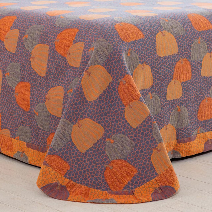 91家纺网 家纺一手货源 找家纺 双层纱家居 2025新款浅色系列双层纱四件套 南瓜-橘蓝