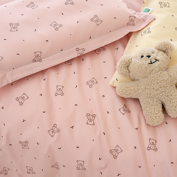 91家纺网 家纺一手货源 找家纺 良佐生活 2025新款高支高密全棉儿童被套 爱尼熊-粉