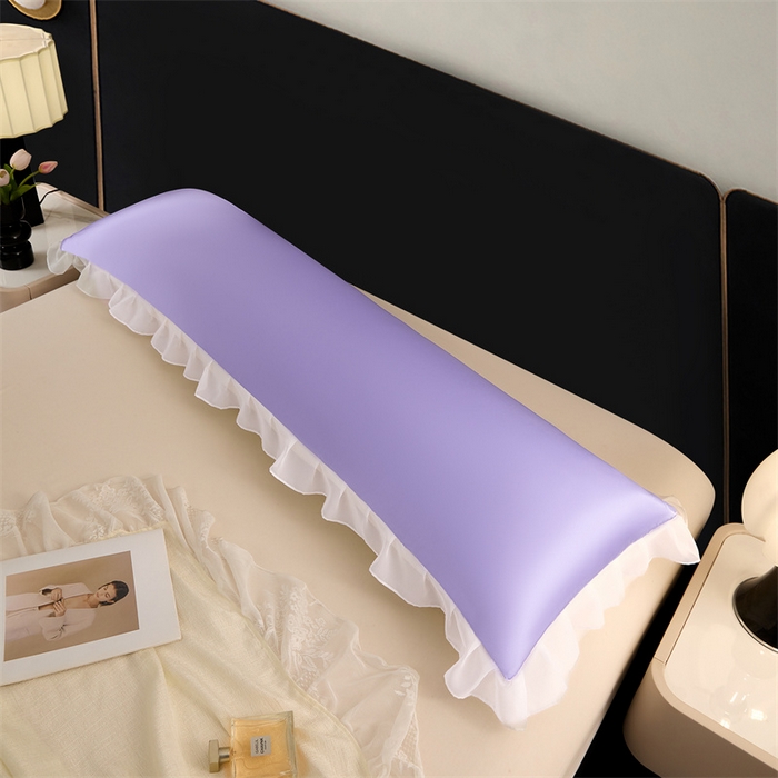 91家纺网 家纺一手货源 找家纺 梦舒羽 2025新款公主风夏季冰丝枕套双人情侣枕头套加长枕芯套1.5m内胆套 花边款-雪青色 