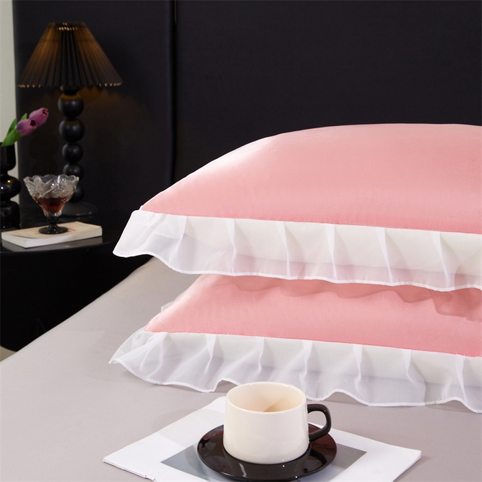 91家纺网 家纺一手货源 找家纺 梦舒羽 2025新款公主风夏季冰丝枕套单人一对装可水洗花边枕头套宿舍48x74cm枕芯套枕头套 花边款-玉色