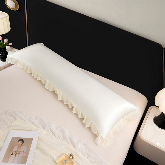 91家纺网 家纺一手货源 找家纺 梦舒羽 2025新款公主风夏季冰丝枕套双人情侣枕头套加长枕芯套1.5m内胆套 花边款-珍珠白