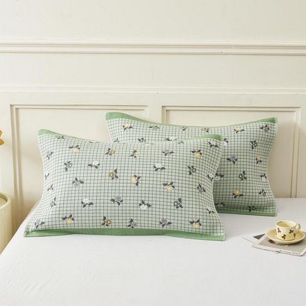 2025新款纯棉加厚精梳棉纱布枕巾 花韵-浅绿 52*78cm/条