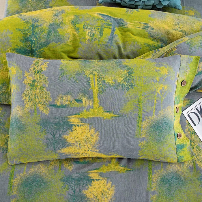 91家纺网 家纺一手货源 找家纺 双层纱家居 2025新款浅色系列双层纱四件套 漫步森林-灰