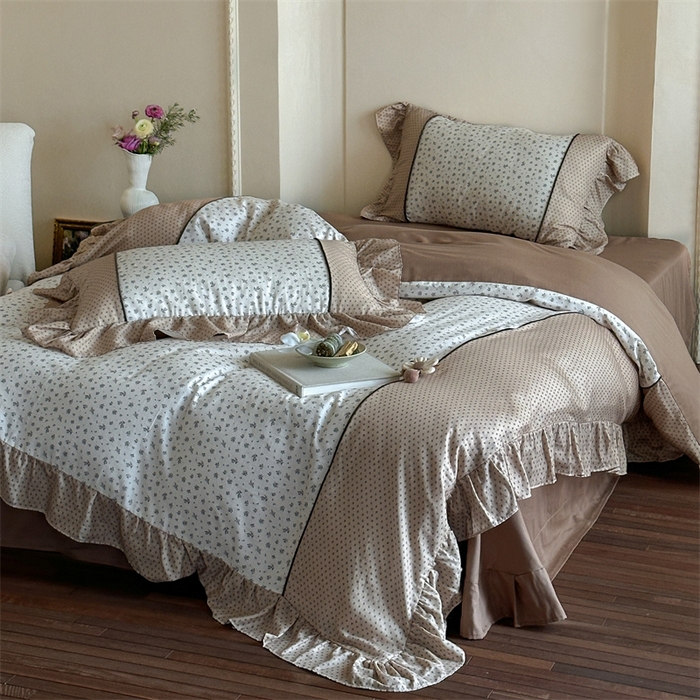 91家纺网 家纺一手货源 找家纺 （总）名品优仓 2025新款纯棉水洗棉双层纱提花韩版花边四件套 旧梦