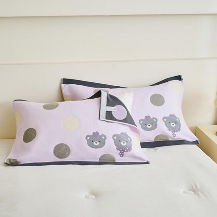  2025新款全棉多层细沙提花枕巾 小熊-浅紫