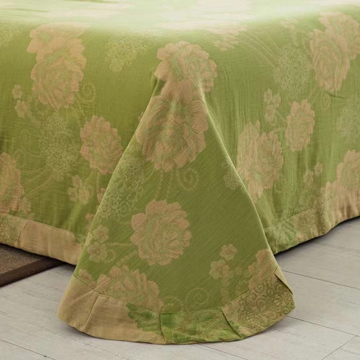 91家纺网 家纺一手货源 找家纺 双层纱家居 2025新款深色系列双层纱四件套 国色天香绿