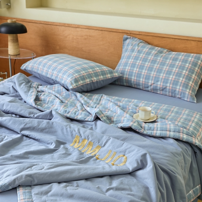 91家纺网 家纺一手货源 找家纺 寐眠2025新款全棉水洗棉刺绣夏被【夏被四件套】 冰川苍蓝