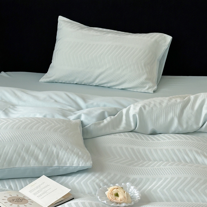 91家纺网 家纺一手货源 找家纺 例外Home 2025新款全棉提花四件套-鱼骨纹 鱼骨纹-水森林