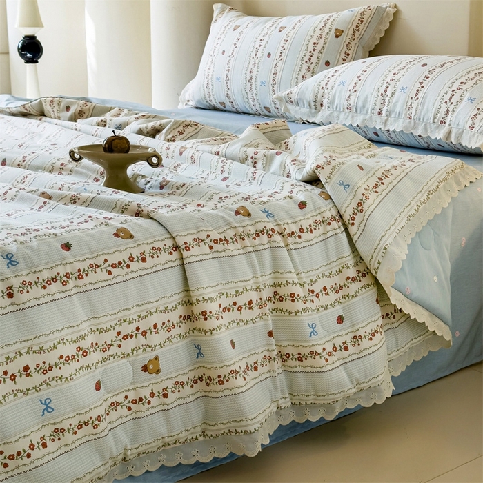 91家纺网 家纺一手货源 找家纺 2025新款全棉花边大豆夏被四件套 弗朗妮