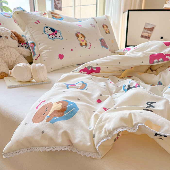 91家纺网 家纺一手货源 找家纺 创优  2025新款有氧双层纱小清新印花小花边夏被夏凉被可机洗空调被子被芯 多彩小汪