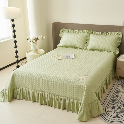 91家纺网 家纺一手货源 找家纺 恒爱 2025新款A类全棉纯棉多功能单床盖-一枝独秀 抹茶绿