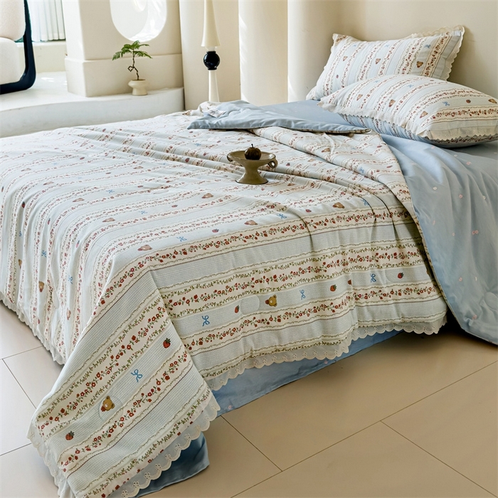 91家纺网 家纺一手货源 找家纺 2025新款全棉花边大豆夏被四件套 弗朗妮