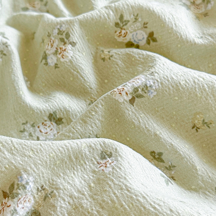 91家纺网 家纺一手货源 找家纺 创优  2025新款有氧双层纱小清新印花小花边夏被夏凉被可机洗空调被子被芯 素雅茶绿