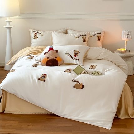 91家纺网 家纺一手货源 找家纺 （总）FORTWO家纺原创设计（FOR TWO家纺） 2025新款60支兰精天丝卡通毛巾绣四件套-麻绳款