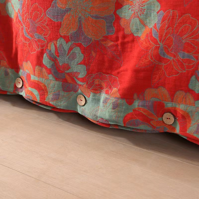 91家纺网 家纺一手货源 找家纺 双层纱家居 2025新款深色系列双层纱四件套 花开富贵