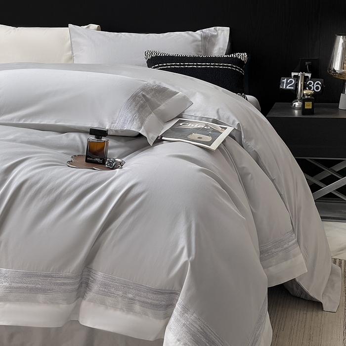 91家纺网 家纺一手货源 找家纺 高端轻奢A类母婴级长绒棉全工艺刺绣四件套纯棉全棉高端春夏季爆款床上用品   瑾雅-蔓帝灰