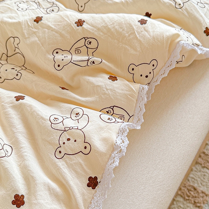 91家纺网 家纺一手货源 找家纺 创优  2025新款有氧双层纱小清新印花小花边夏被夏凉被可机洗空调被子被芯 小熊院长