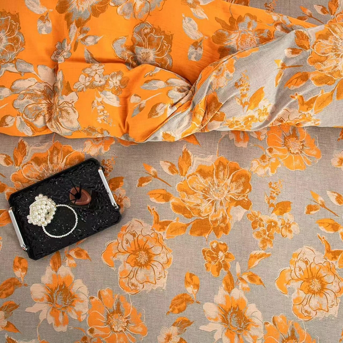 91家纺网 家纺一手货源 找家纺 双层纱家居 2025新款浅色系列双层纱四件套 金玉满堂黄