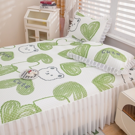  2025新款A类冰豆豆床裙款印花凉席 比心熊