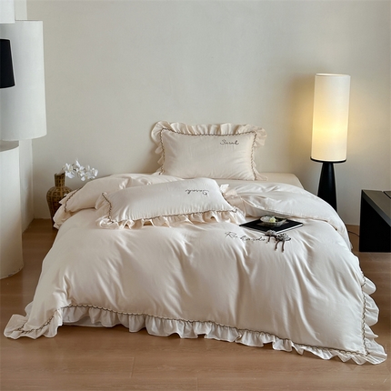 91家纺网 家纺一手货源 找家纺 （总）名品优仓 2025新款纯棉水洗棉双层纱提花手工花韩版花边四件套