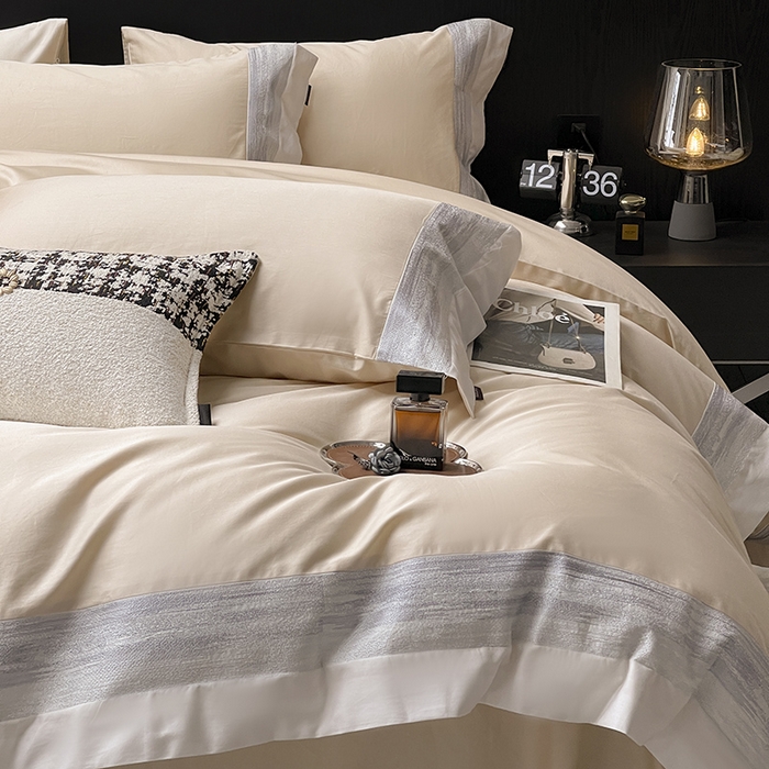 91家纺网 家纺一手货源 找家纺 高端轻奢A类母婴级长绒棉全工艺刺绣四件套纯棉全棉高端春夏季爆款床上用品   瑾雅-束缦杏