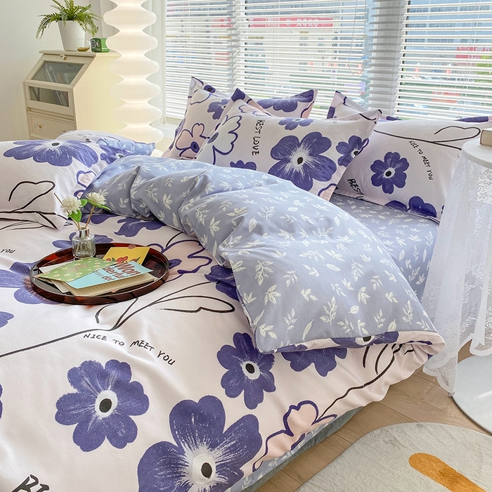 91家纺网 家纺一手货源 找家纺 2025新款亲肤磨毛四件套 浅浅花香