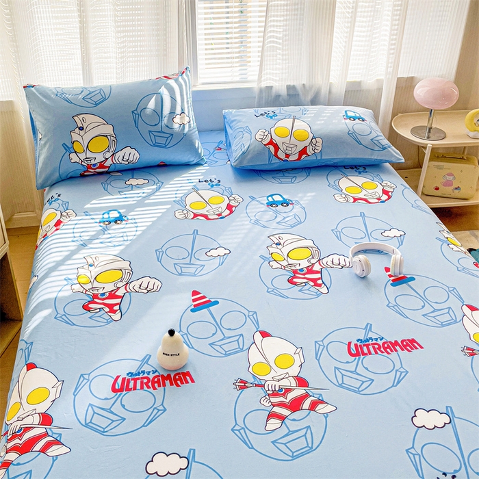 91家纺网 家纺一手货源 找家纺 名兮家居 2025新款正版授权经典奥特曼-三丽鸥全棉印花床笠 奥特兄弟