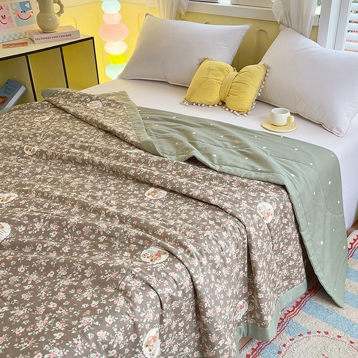 91家纺网 家纺一手货源 找家纺  2025新款A类全棉棉花夏被纯棉夏被 被子被芯 清茶小熊