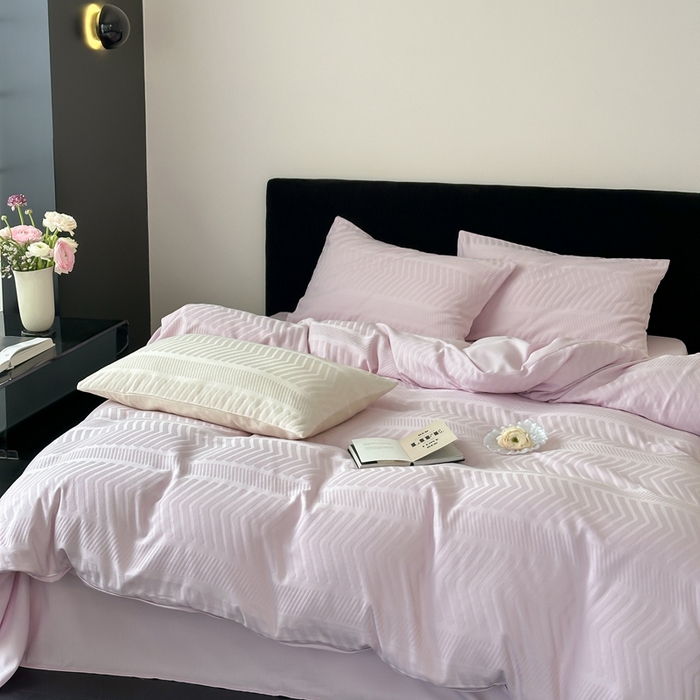 91家纺网 家纺一手货源 找家纺 例外Home 2025新款全棉提花四件套-鱼骨纹 鱼骨纹-浅浅紫