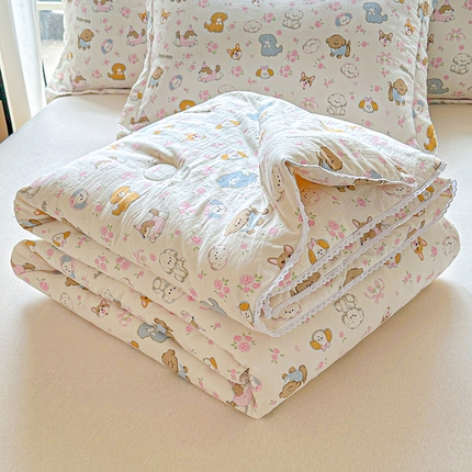创优  2025新款有氧双层纱小清新印花小花边夏被夏凉被可机洗空调被子被芯 童趣绘彩