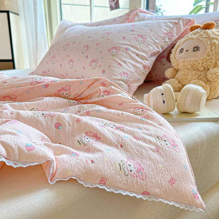 91家纺网 家纺一手货源 找家纺 创优  2025新款有氧双层纱小清新印花小花边夏被夏凉被可机洗空调被子被芯 小美冰激凌