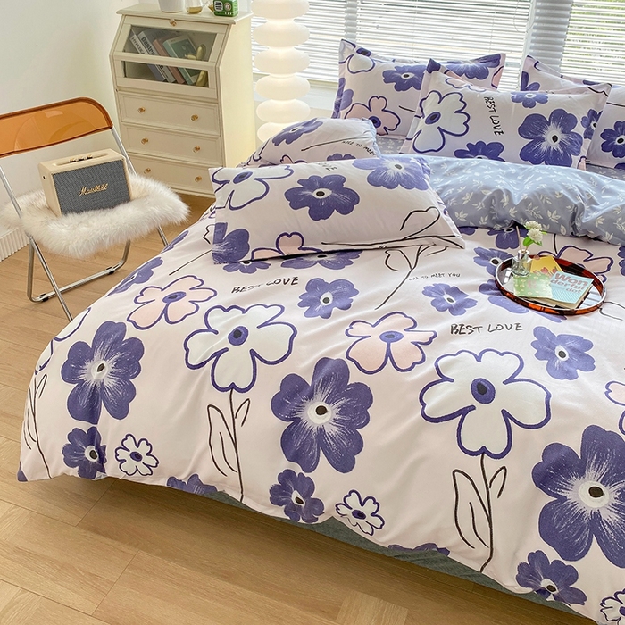 91家纺网 家纺一手货源 找家纺 2025新款亲肤磨毛四件套 浅浅花香