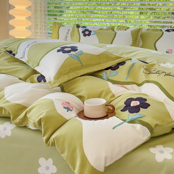 91家纺网 家纺一手货源 找家纺 2025新款亲肤磨毛四件套 茉彩花韵