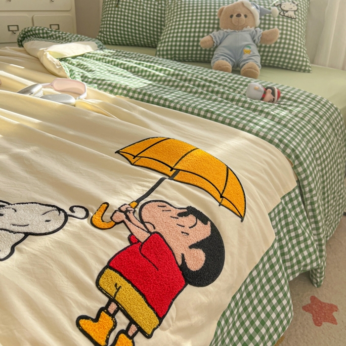 91家纺网 家纺一手货源 找家纺 （总）子钦2025春夏新款水洗棉云朵棉毛巾绣ins风单夏被夏被四件套